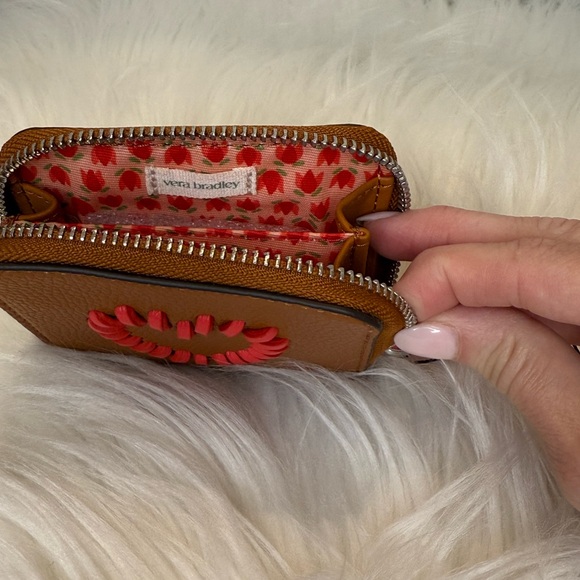 NWT Vera Bradley Faux Leather Zip Wallet w/Heart Appliqué | Cognac & Coral | NEW - Picture 10 of 14